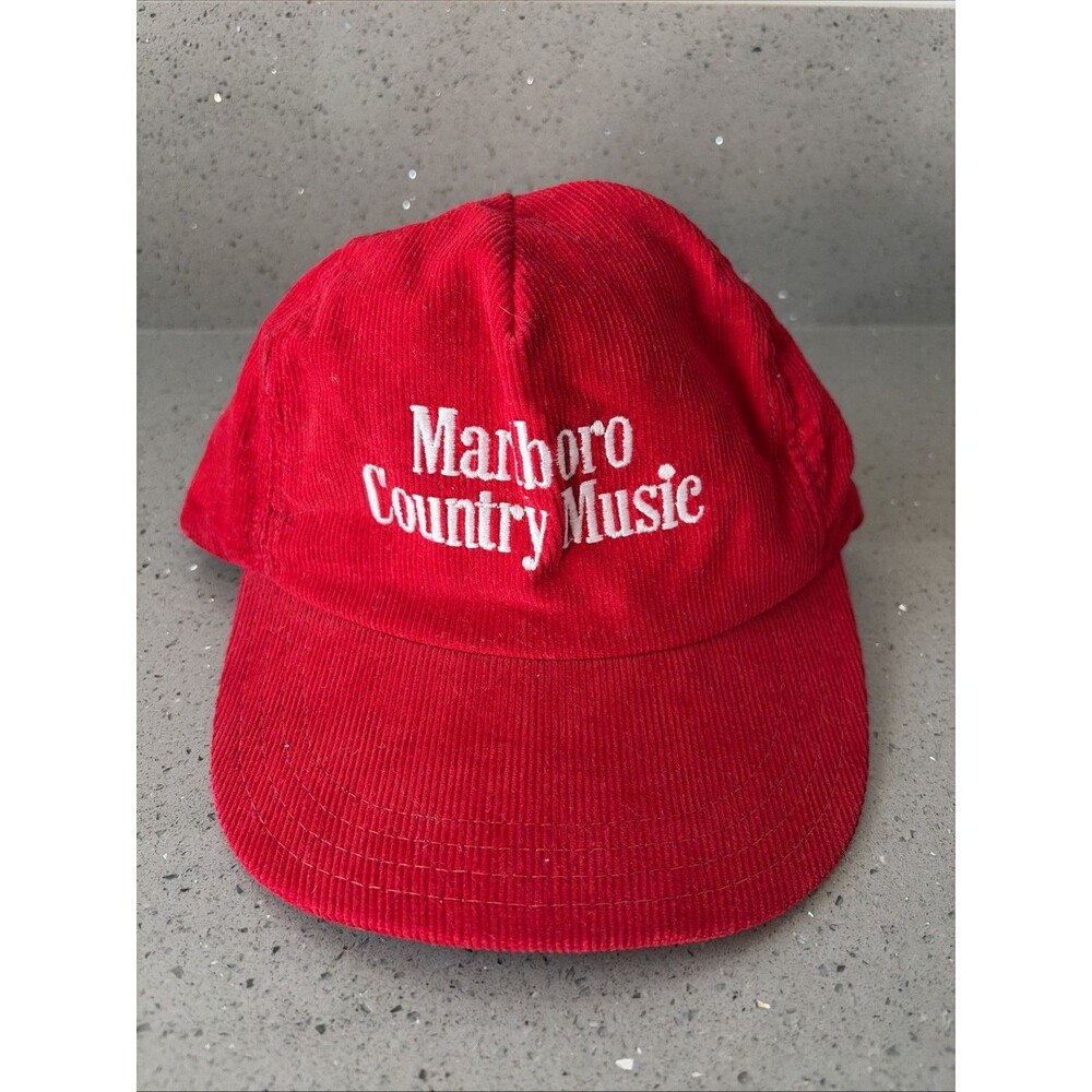 Vintage Marlboro Country Music Corduroy Hat Cap Snapback Red Made USA Rare